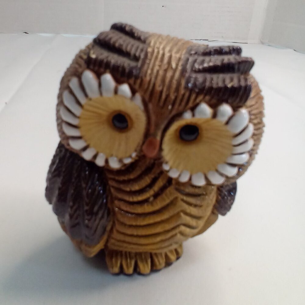 Ceramic Owl Figurine Carved Country Cottagecore Decor Cute 3.5"